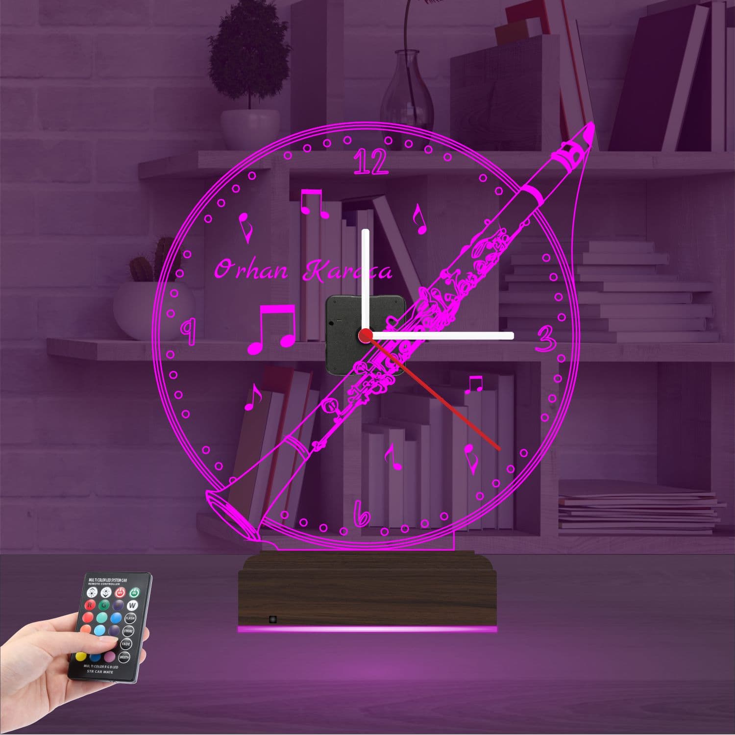 Кларнет и Музыка — 3D LED Ночник с часами | Подарок музыканту 4