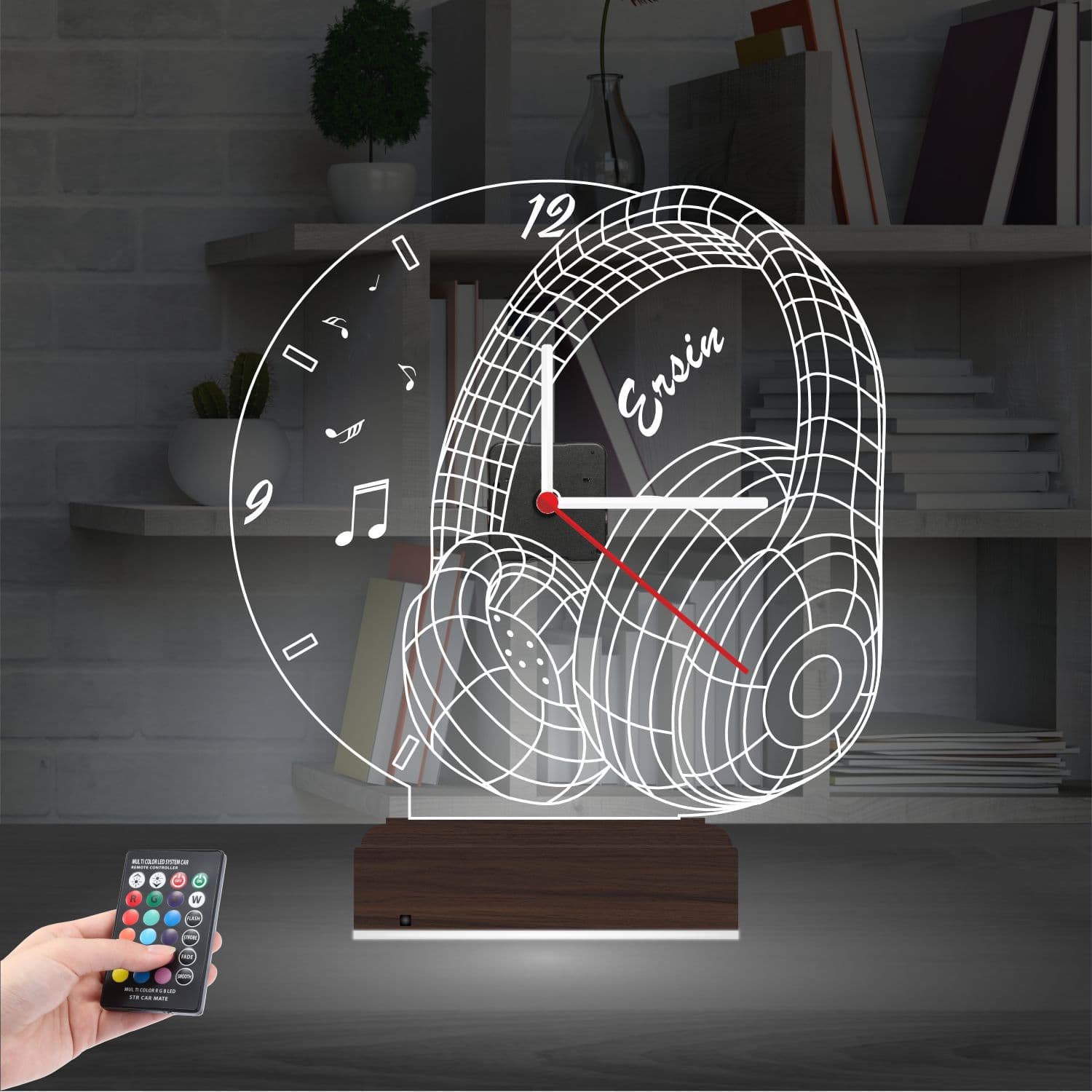 Наушники — 3D LED Ночник с часами | Подарок меломану