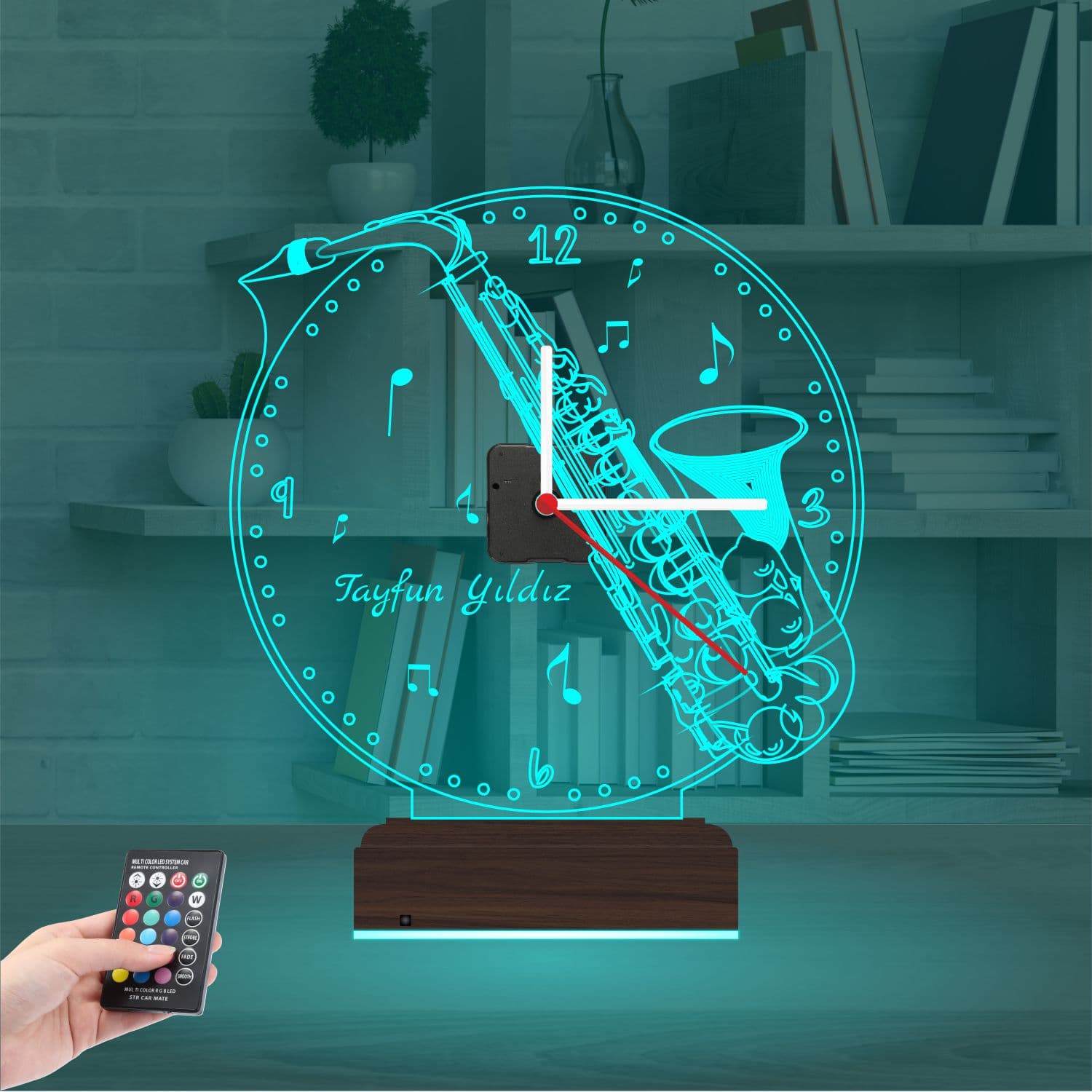 Саксофон с часами 3D Ночник с именем 3