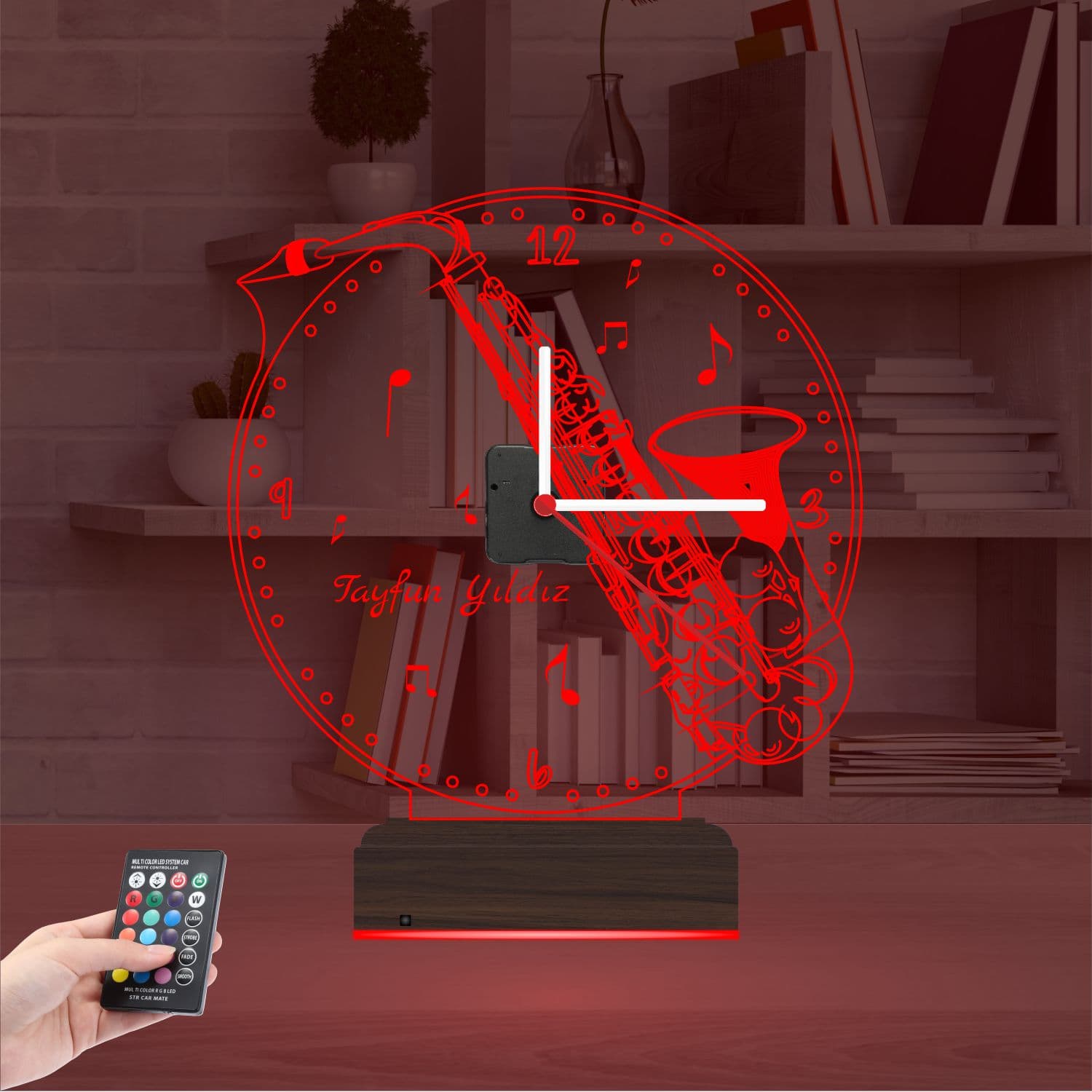 Саксофон с часами 3D Ночник с именем 5