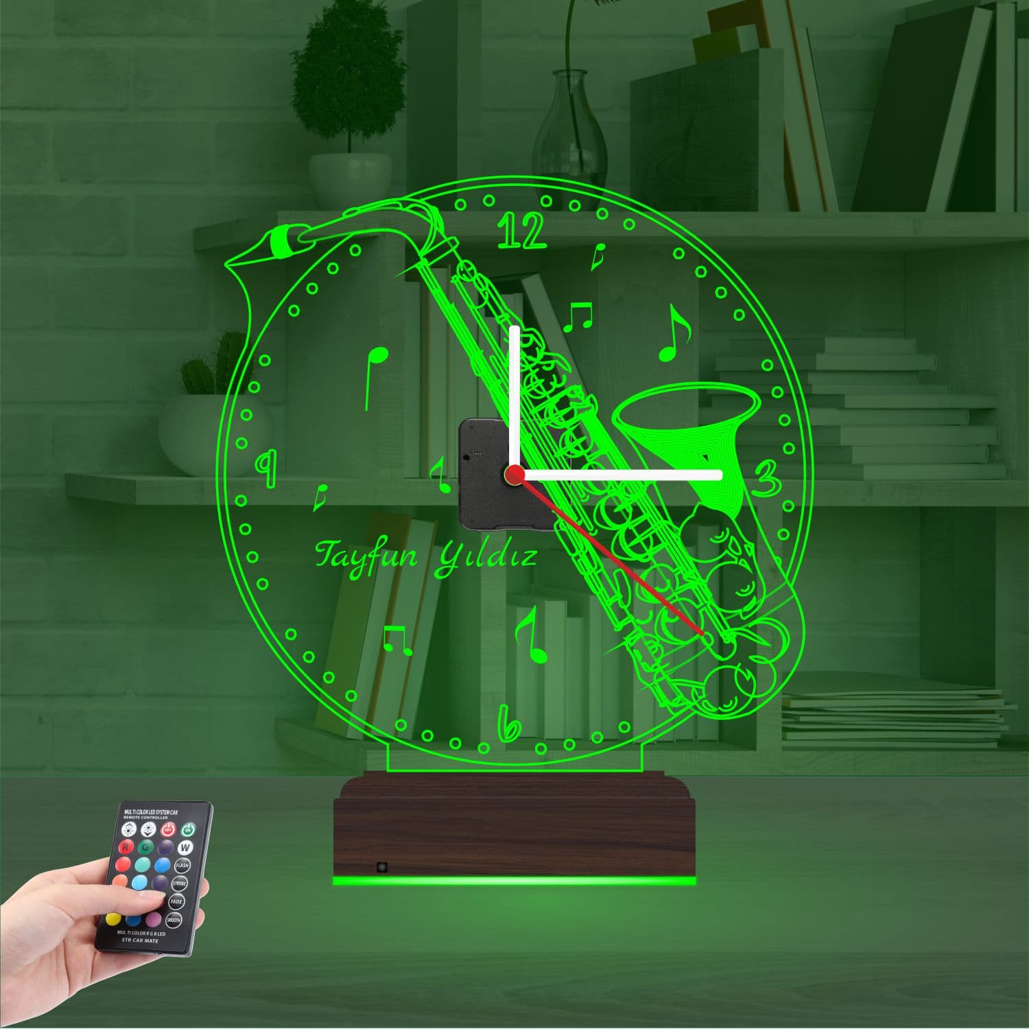 Саксофон с часами 3D Ночник с именем 6