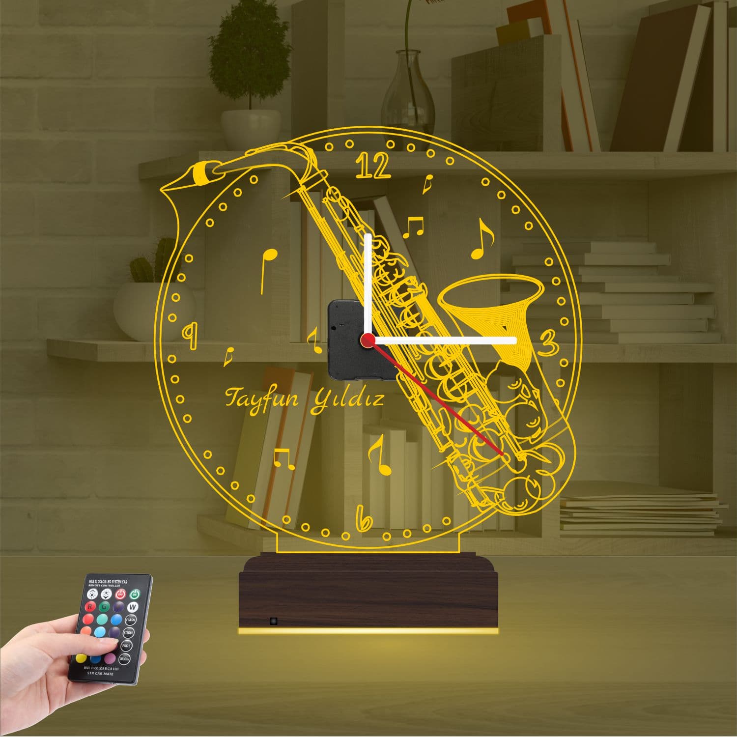 Саксофон с часами 3D Ночник с именем 8