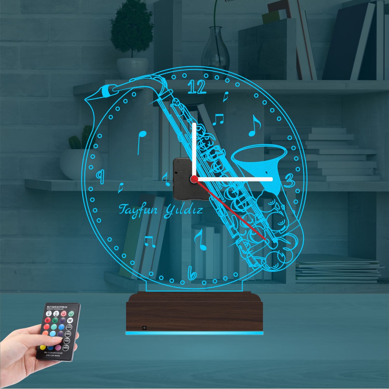 Саксофон с часами 3D Ночник с именем 9