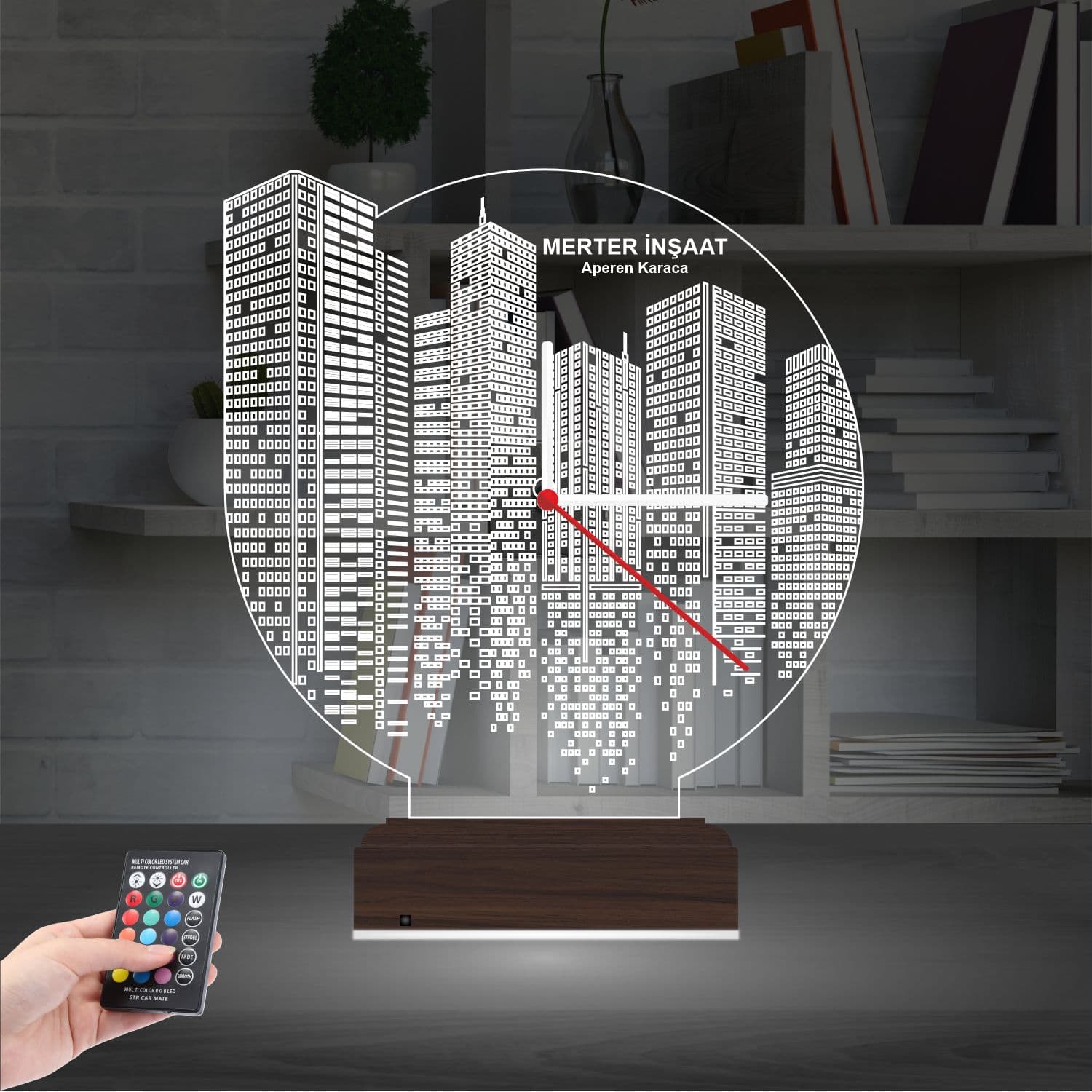 Город и Небоскребы — 3D LED Ночник с Часами | Подарок коллеге