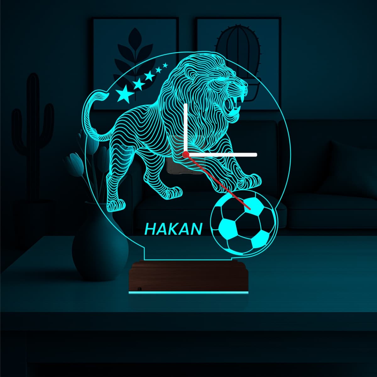 Лев и Футбол — 3D LED Ночник с часами | Подарок болельщику