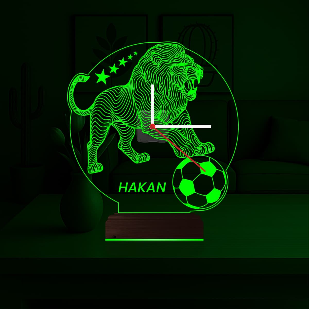 Лев и Футбол — 3D LED Ночник с часами | Подарок болельщику 4