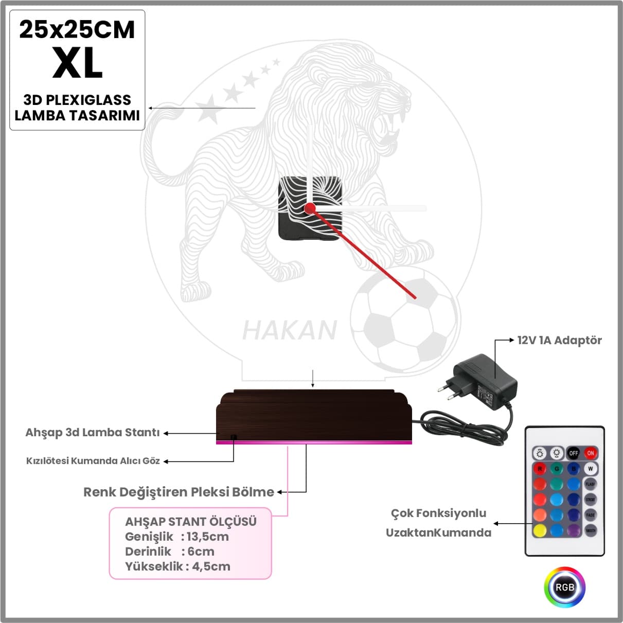 Лев и Футбол — 3D LED Ночник с часами | Подарок болельщику 7