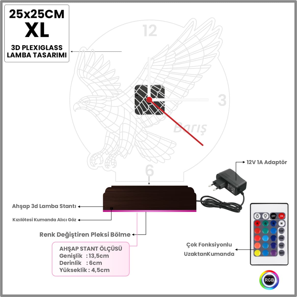 Орёл — 3D LED Ночник-Часы | Подарок мужчине 7
