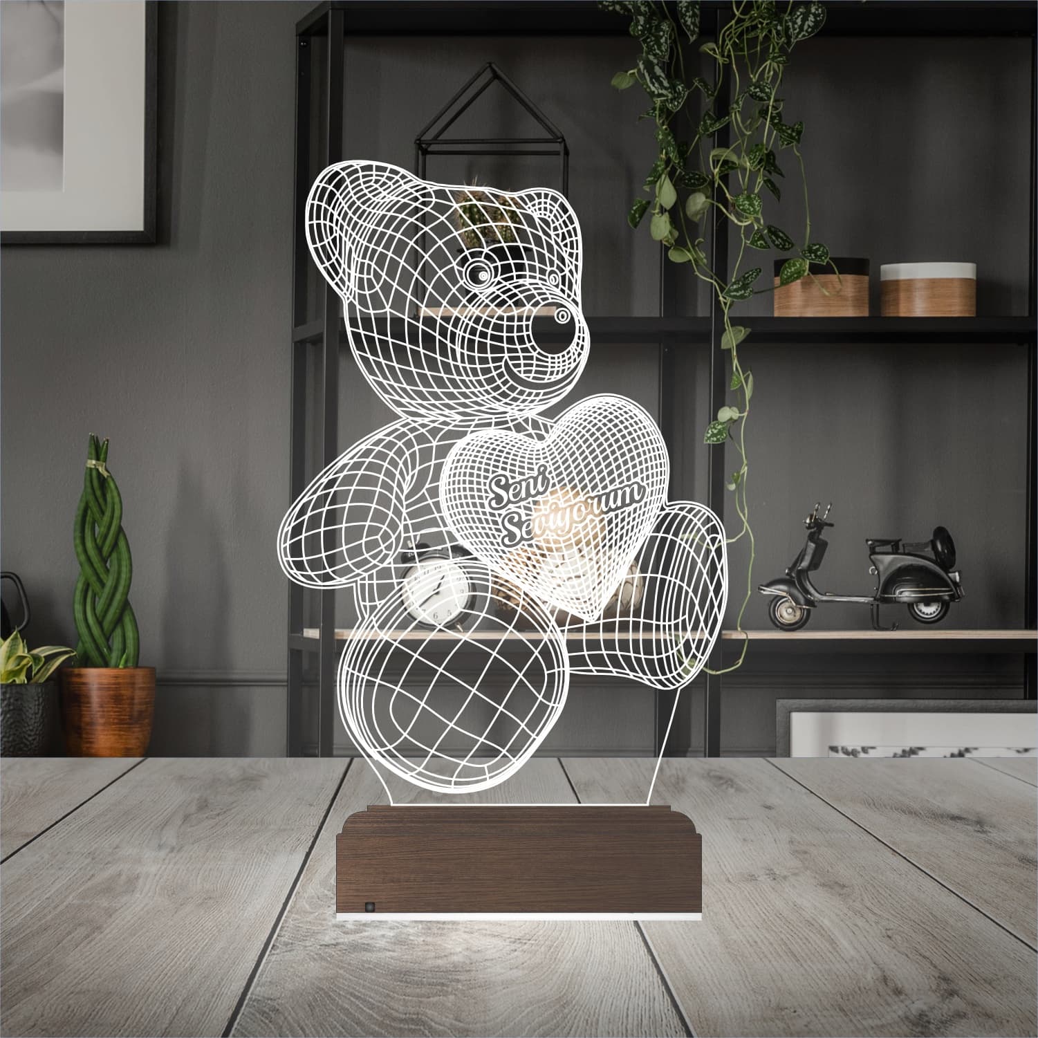 Мишка «Seni Seviyorum» — 3D LED Ночник | Подарок любимым 2