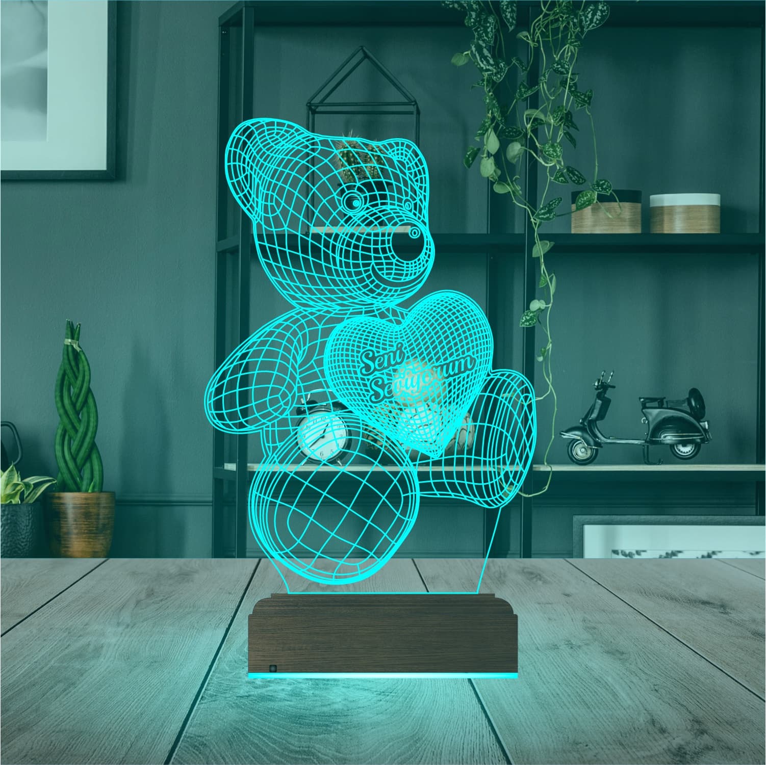 Мишка «Seni Seviyorum» — 3D LED Ночник | Подарок любимым 3