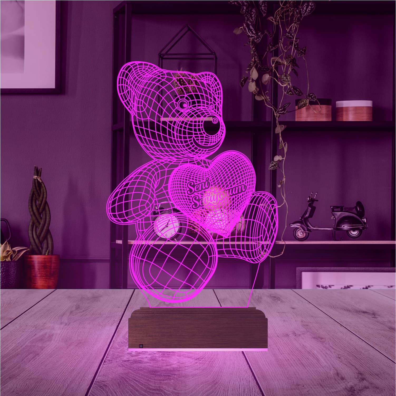 Мишка «Seni Seviyorum» — 3D LED Ночник | Подарок любимым 5