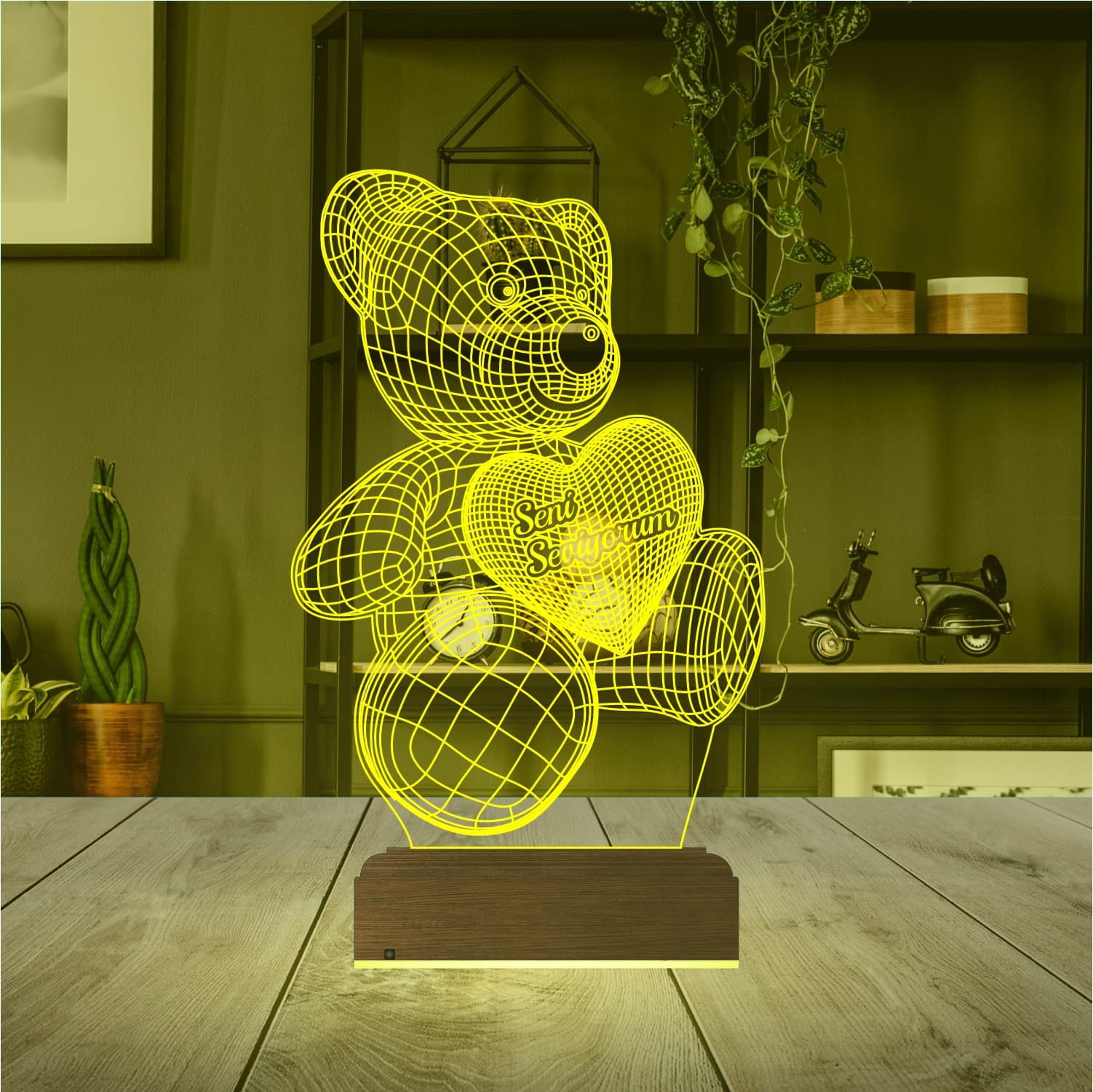 Мишка «Seni Seviyorum» — 3D LED Ночник | Подарок любимым 6