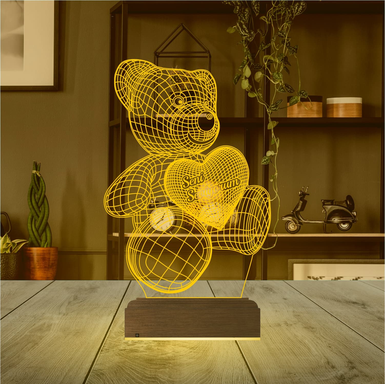 Мишка «Seni Seviyorum» — 3D LED Ночник | Подарок любимым 8