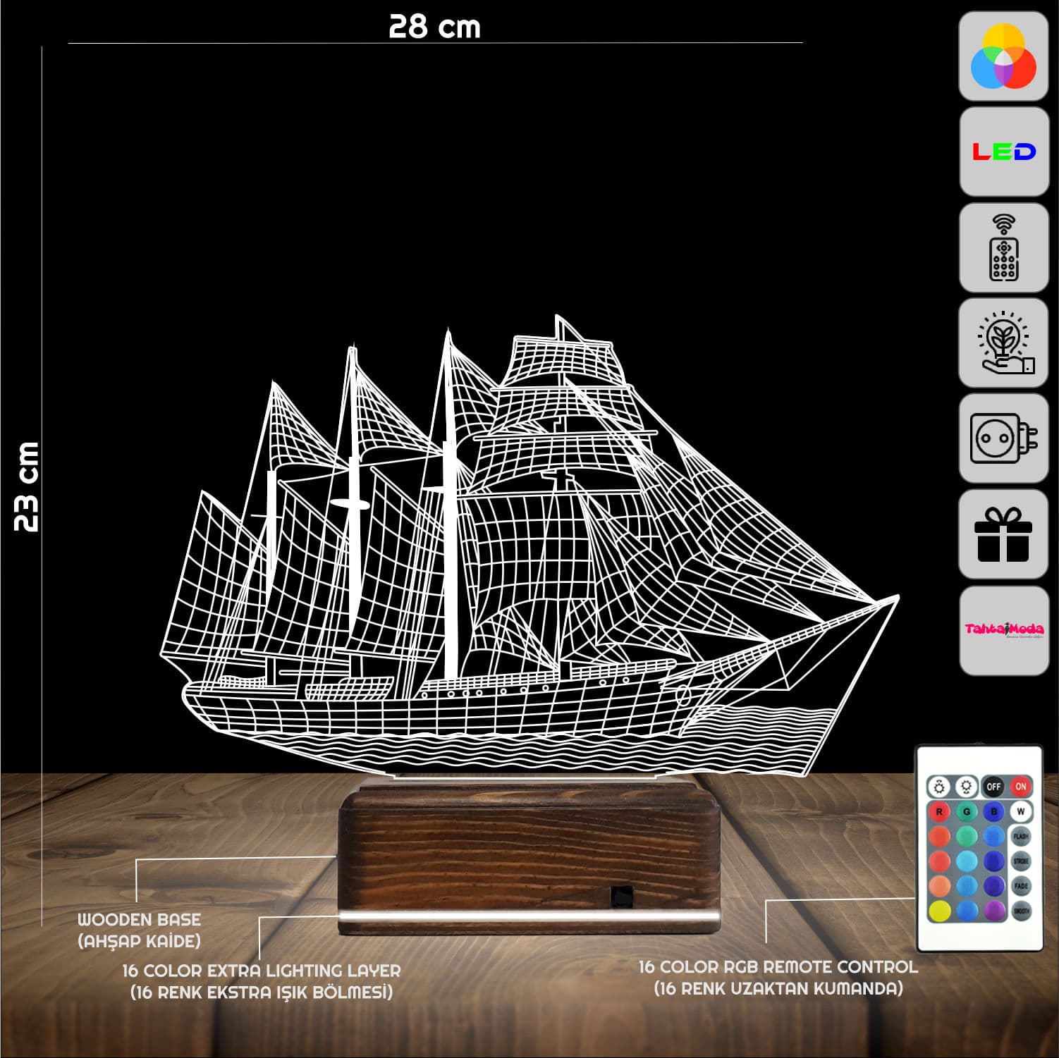 Парусник — 3D LED Ночник | Подарок мужчине 2