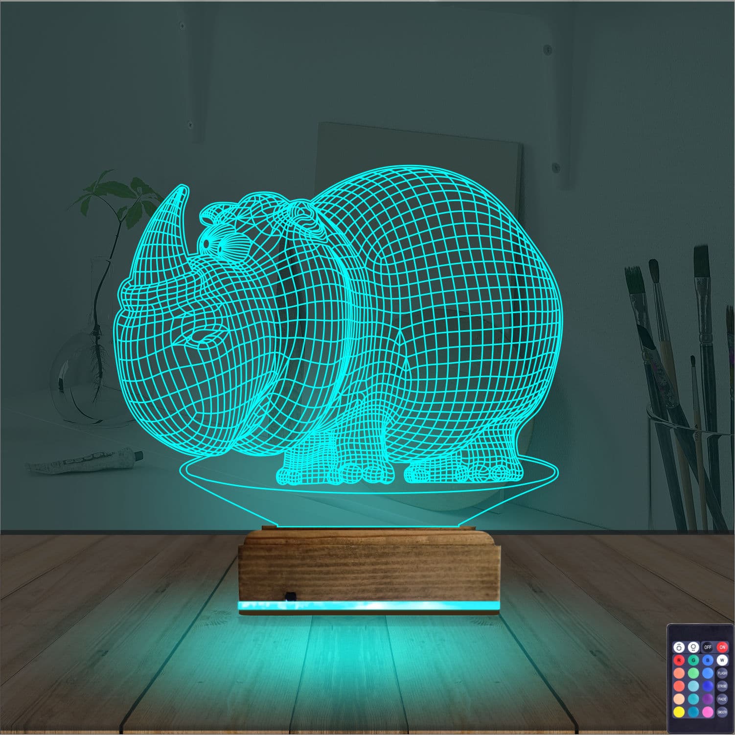 Носорог — 3D LED Ночник | Подарок для детей и взрослых 3