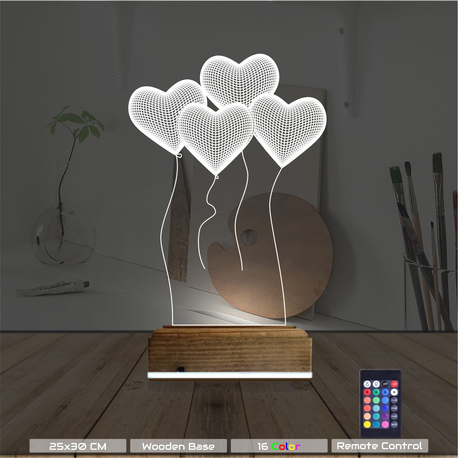 Сердца — 3D LED Ночник | Романтический подарок 8