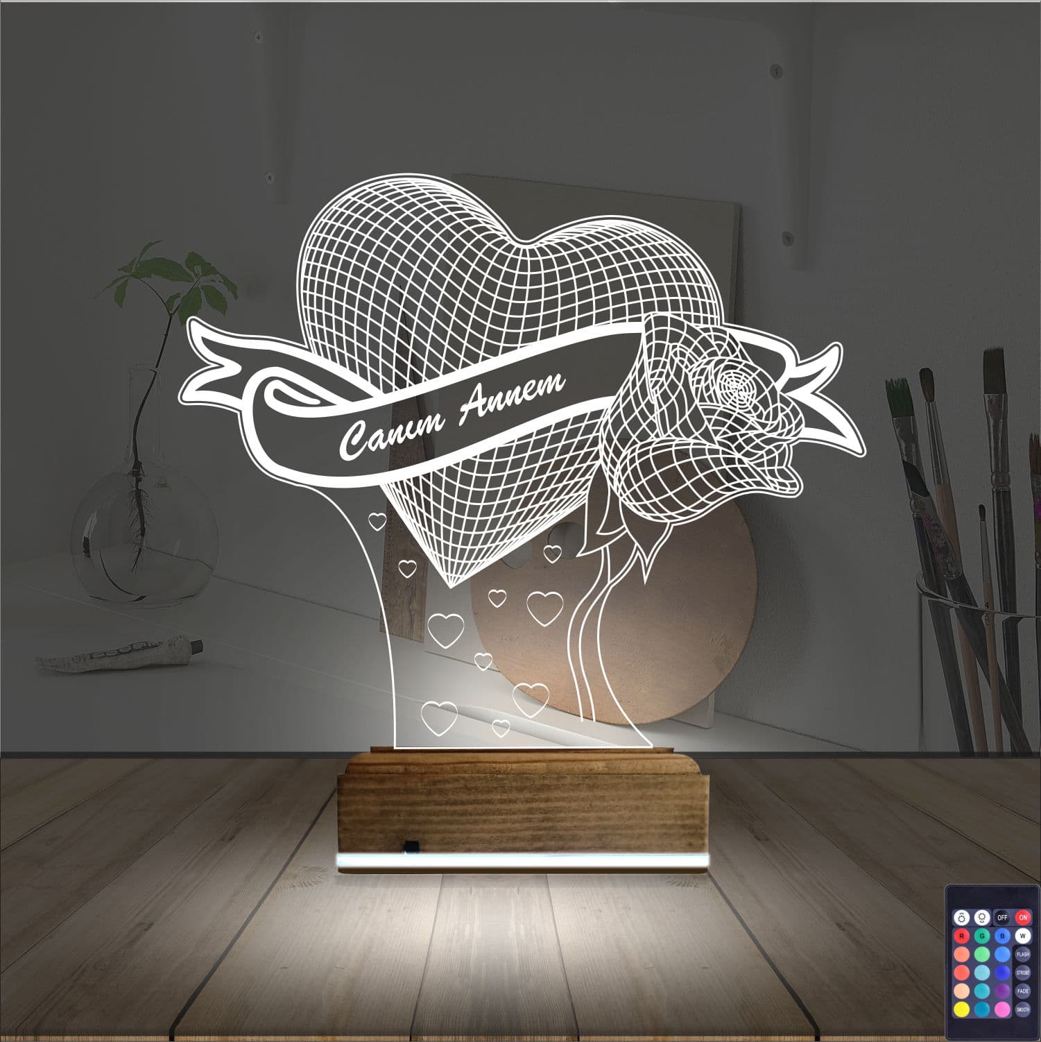 Сердце и Роза «Canım Annem» — 3D LED Ночник | Подарок маме 2