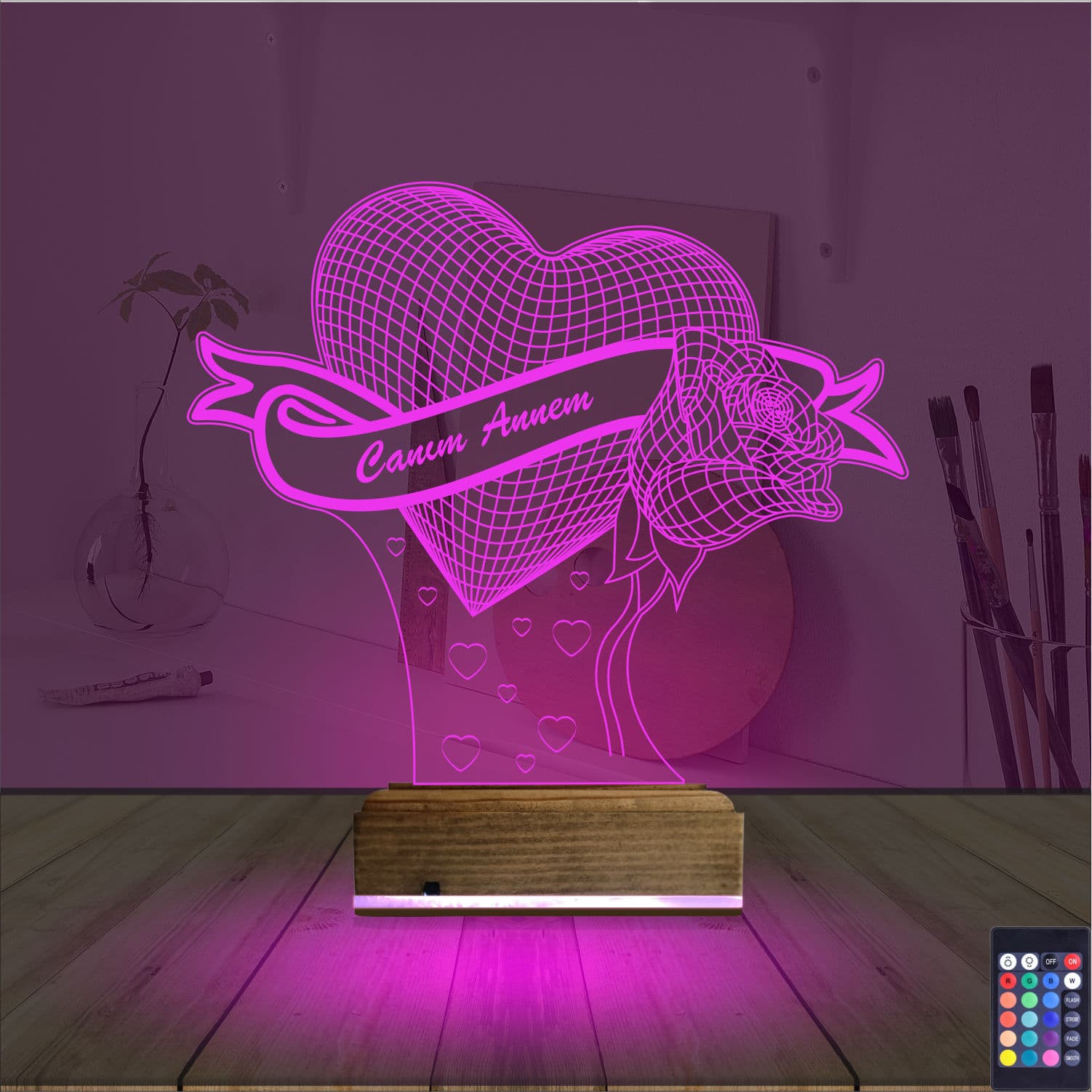 Сердце и Роза «Canım Annem» — 3D LED Ночник | Подарок маме 4