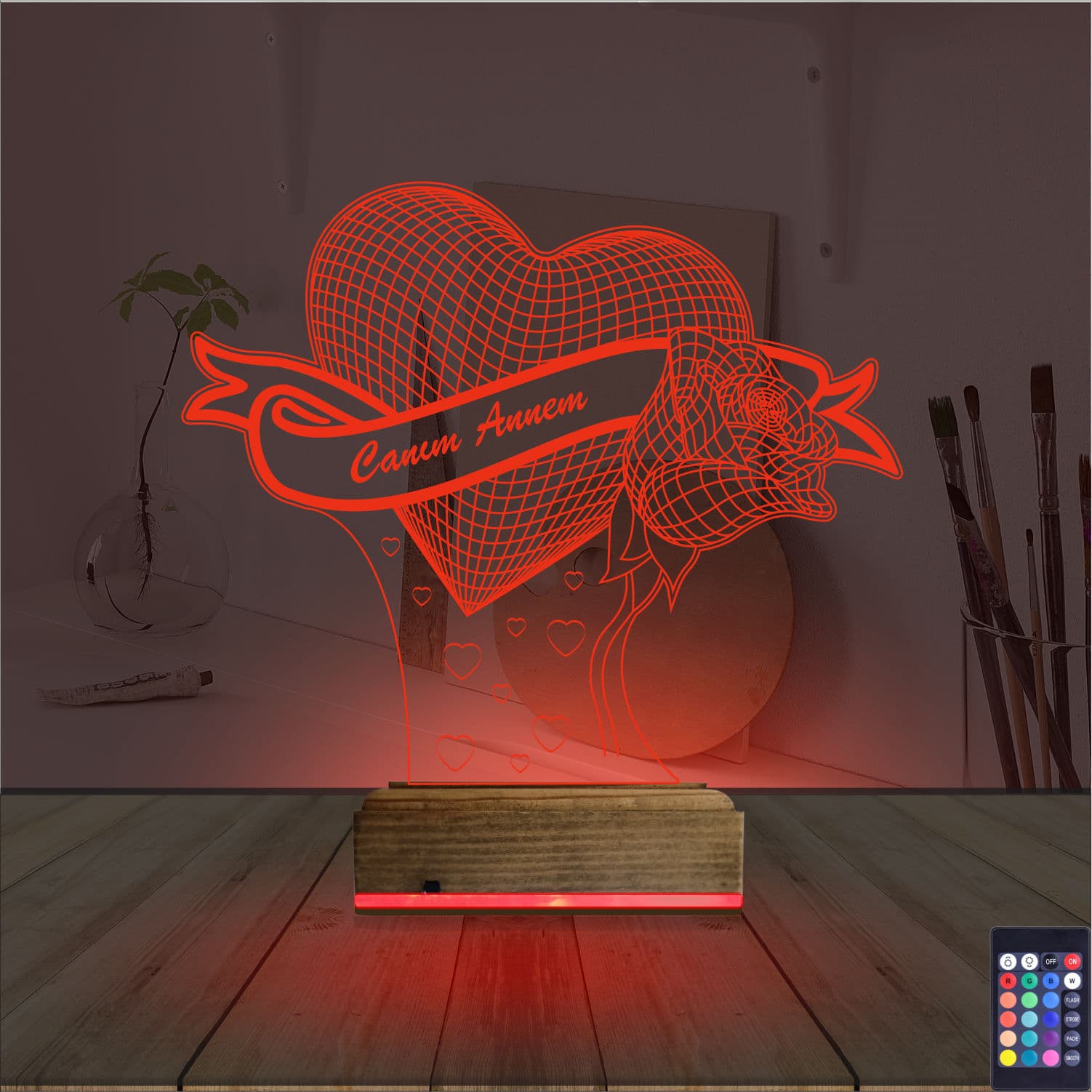 Сердце и Роза «Canım Annem» — 3D LED Ночник | Подарок маме 7