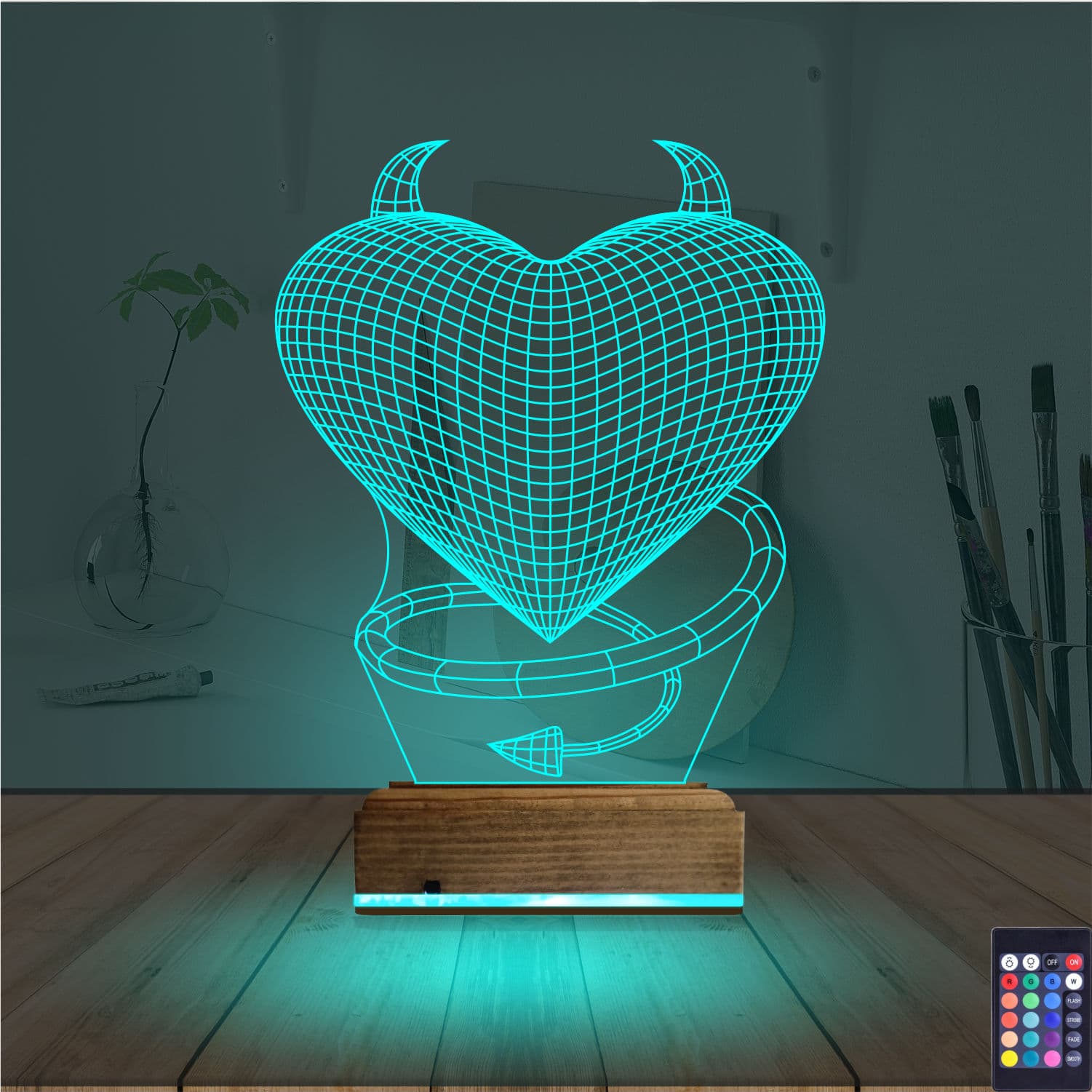 Сердце с рожками — 3D LED Ночник | Подарок любимому человеку 3