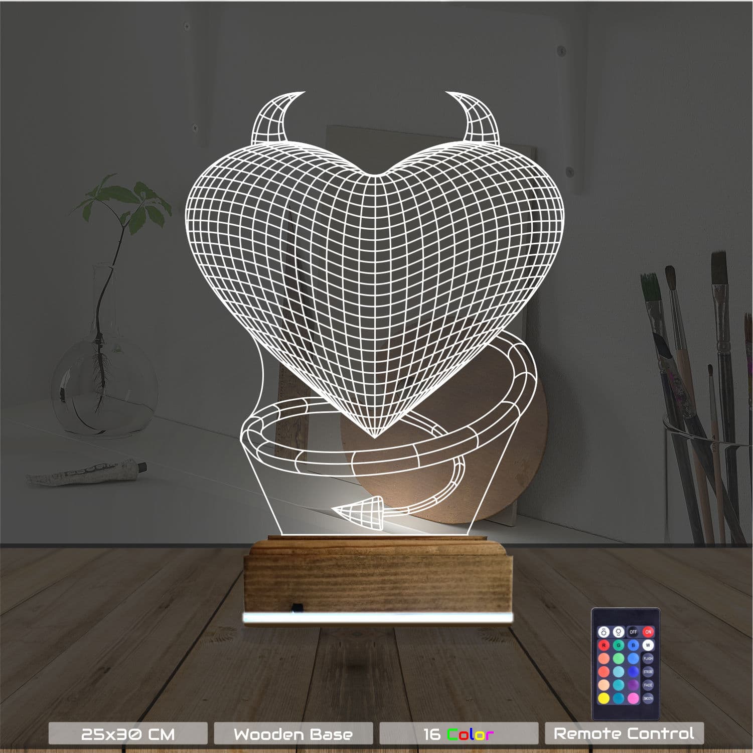 Сердце с рожками — 3D LED Ночник | Подарок любимому человеку 8