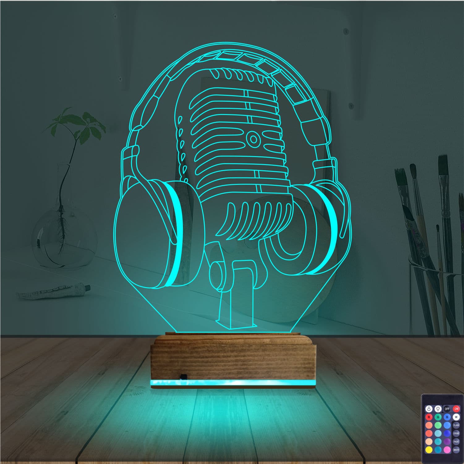 Микрофон и Наушники — 3D LED Ночник | Подарок музыканту 3