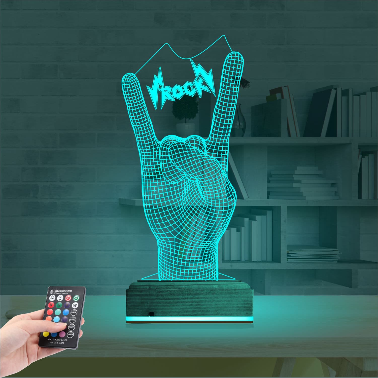 Жест Рок — 3D LED Ночник | Подарок меломану 3