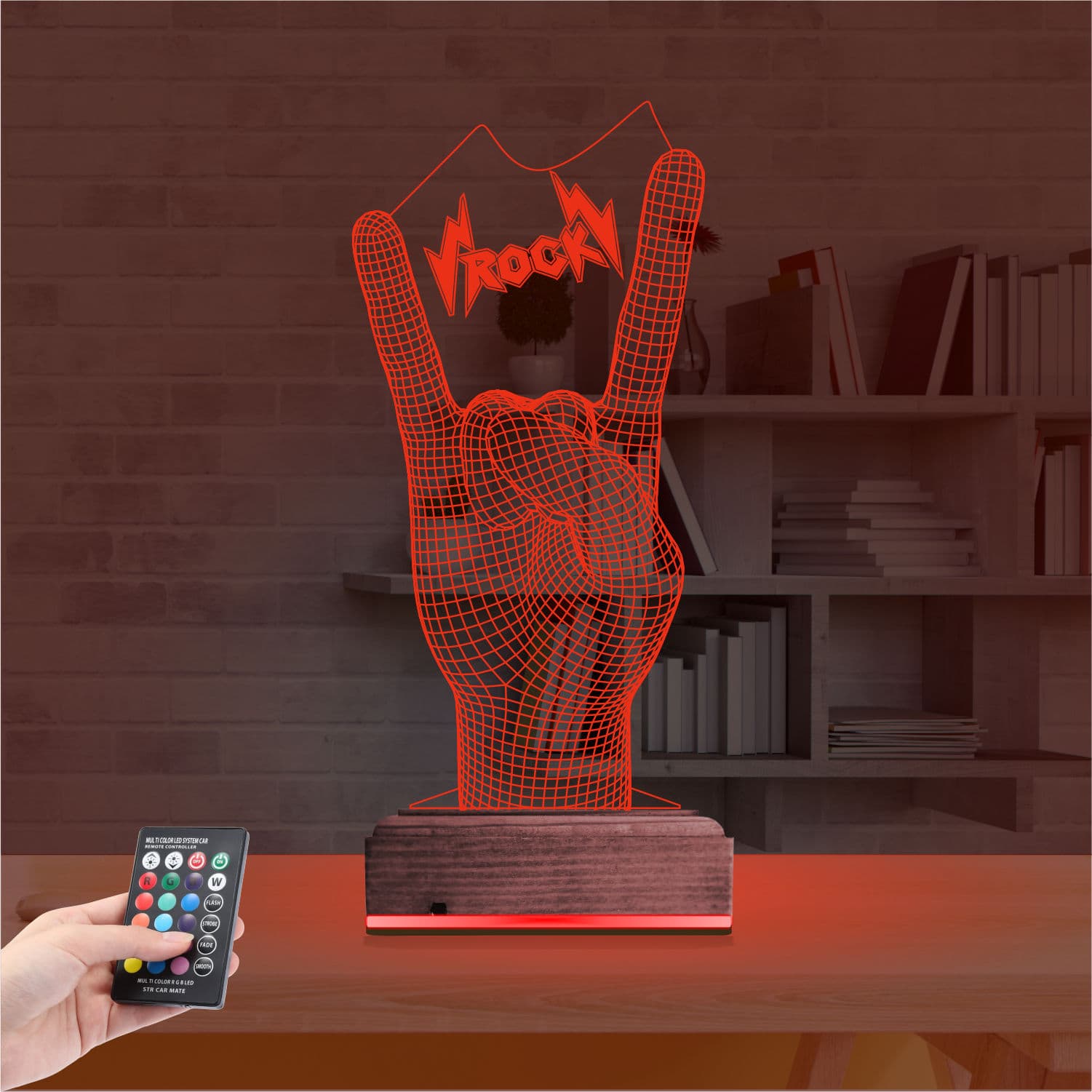 Жест Рок — 3D LED Ночник | Подарок меломану 7