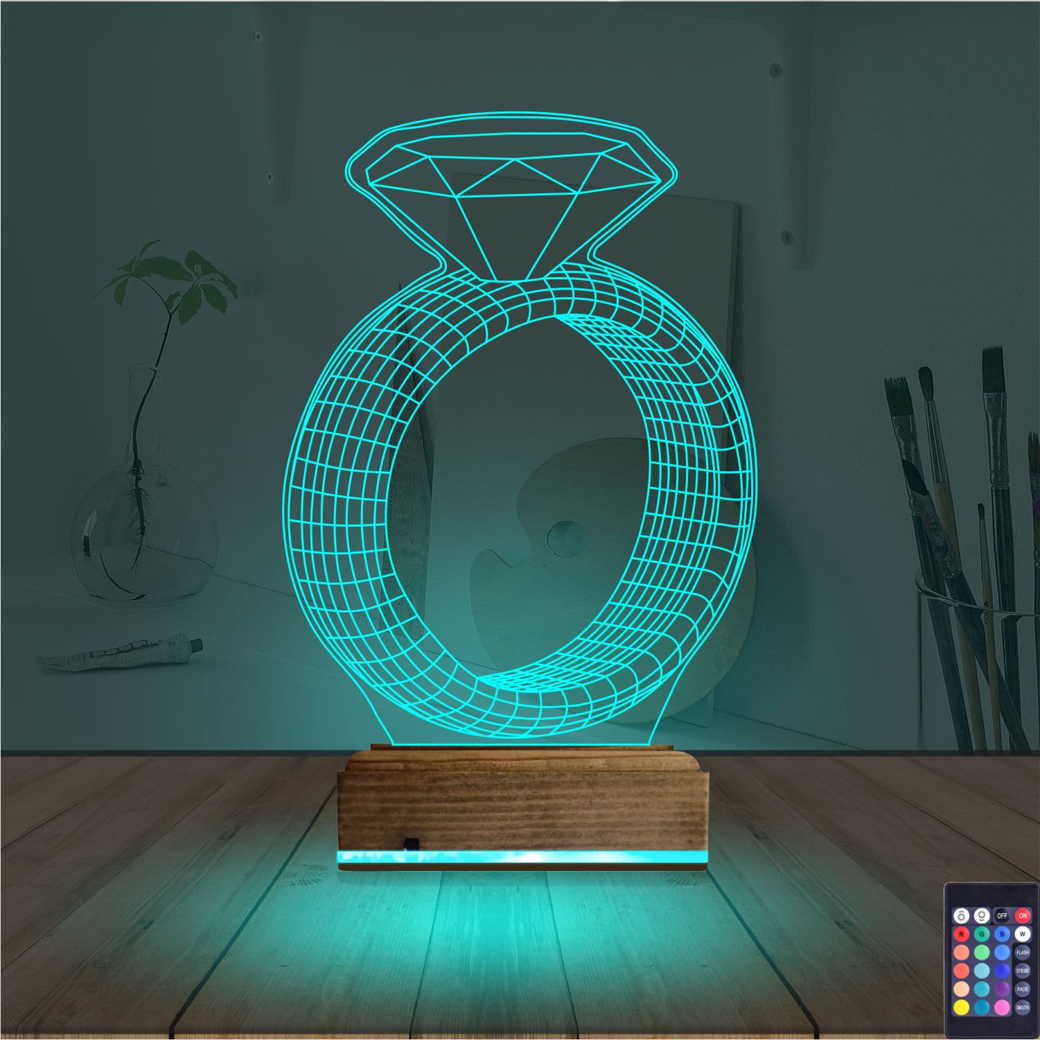 Кольцо с бриллиантом 3D Ночник 3