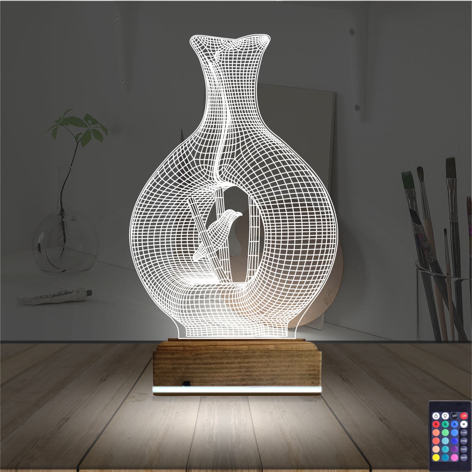 Птица в вазе — 3D LED Ночник | Оригинальный подарок 2