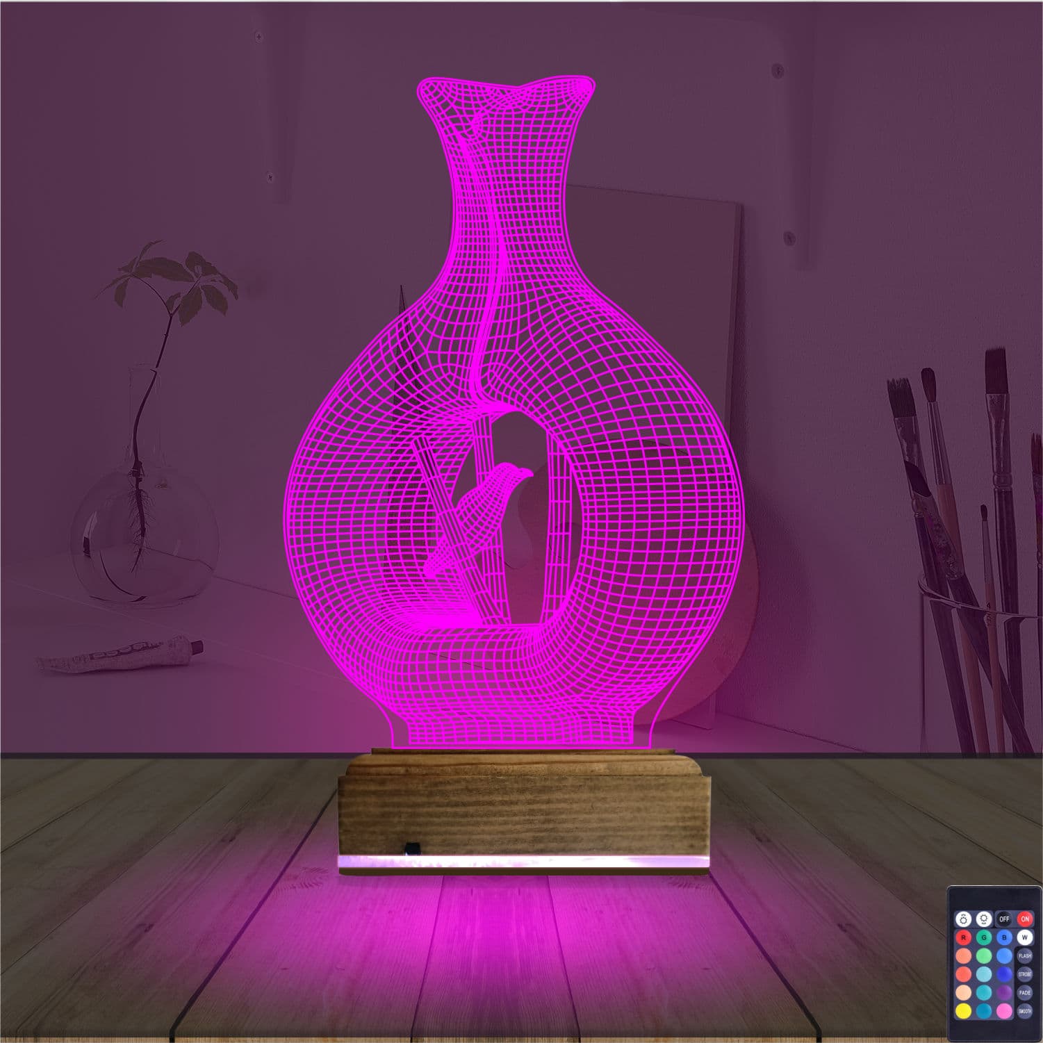 Птица в вазе — 3D LED Ночник | Оригинальный подарок 4