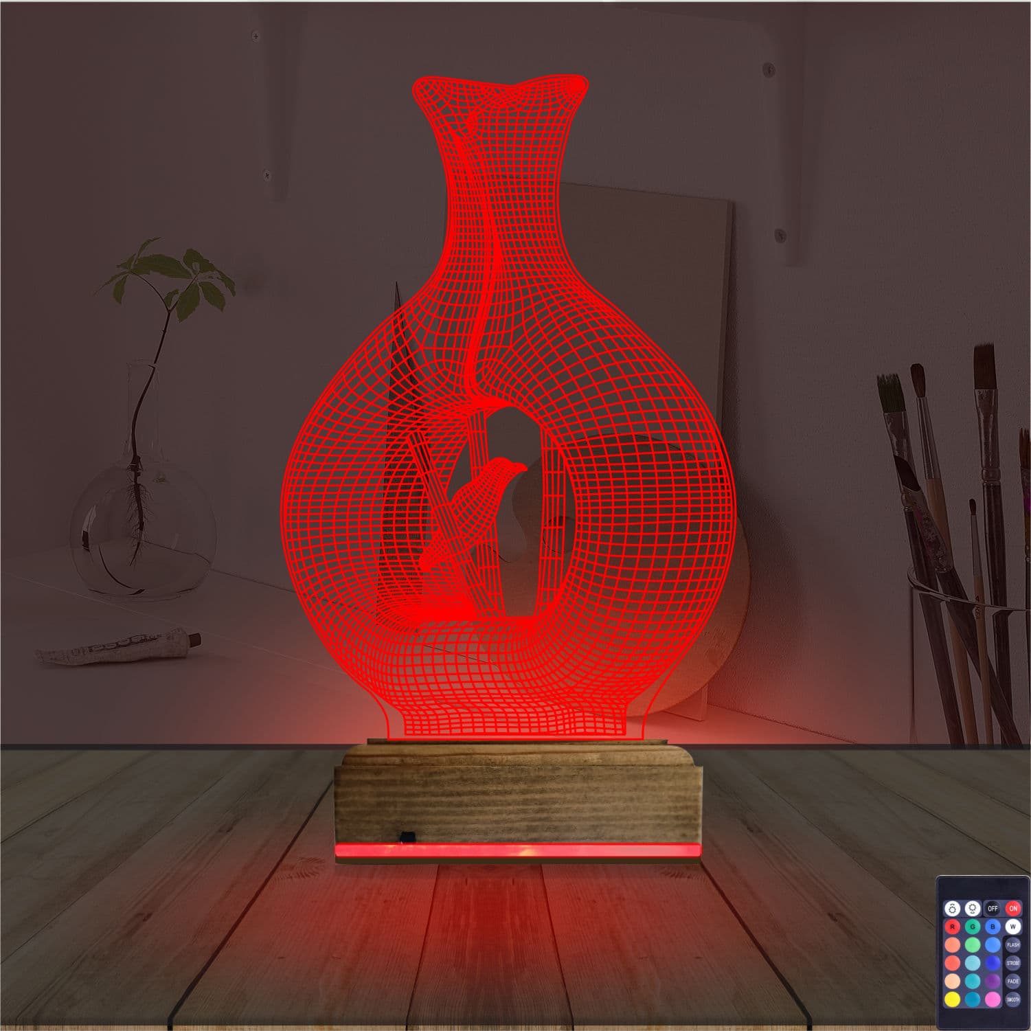Птица в вазе — 3D LED Ночник | Оригинальный подарок 7