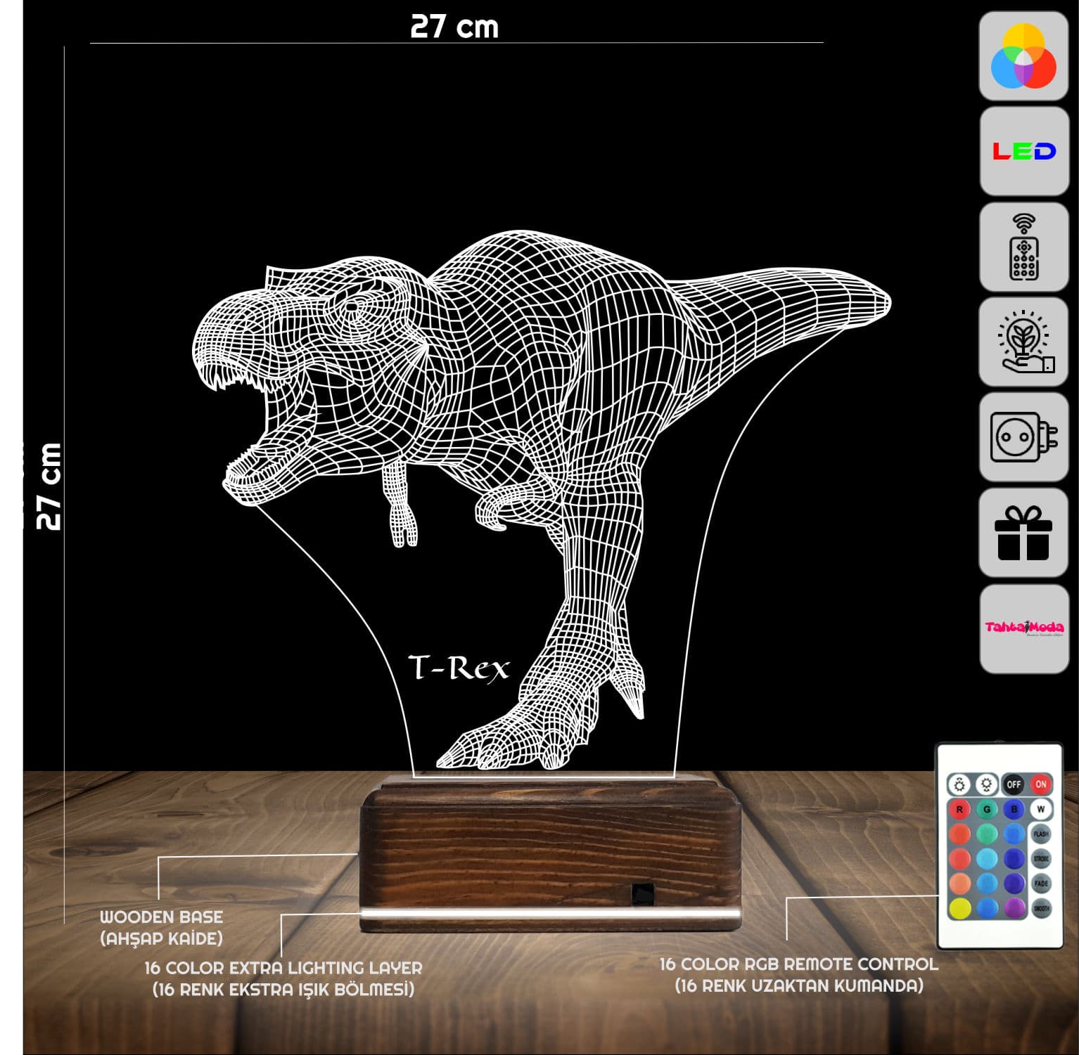 Тираннозавр T-Rex — 3D LED Ночник | Подарок ребенку 2