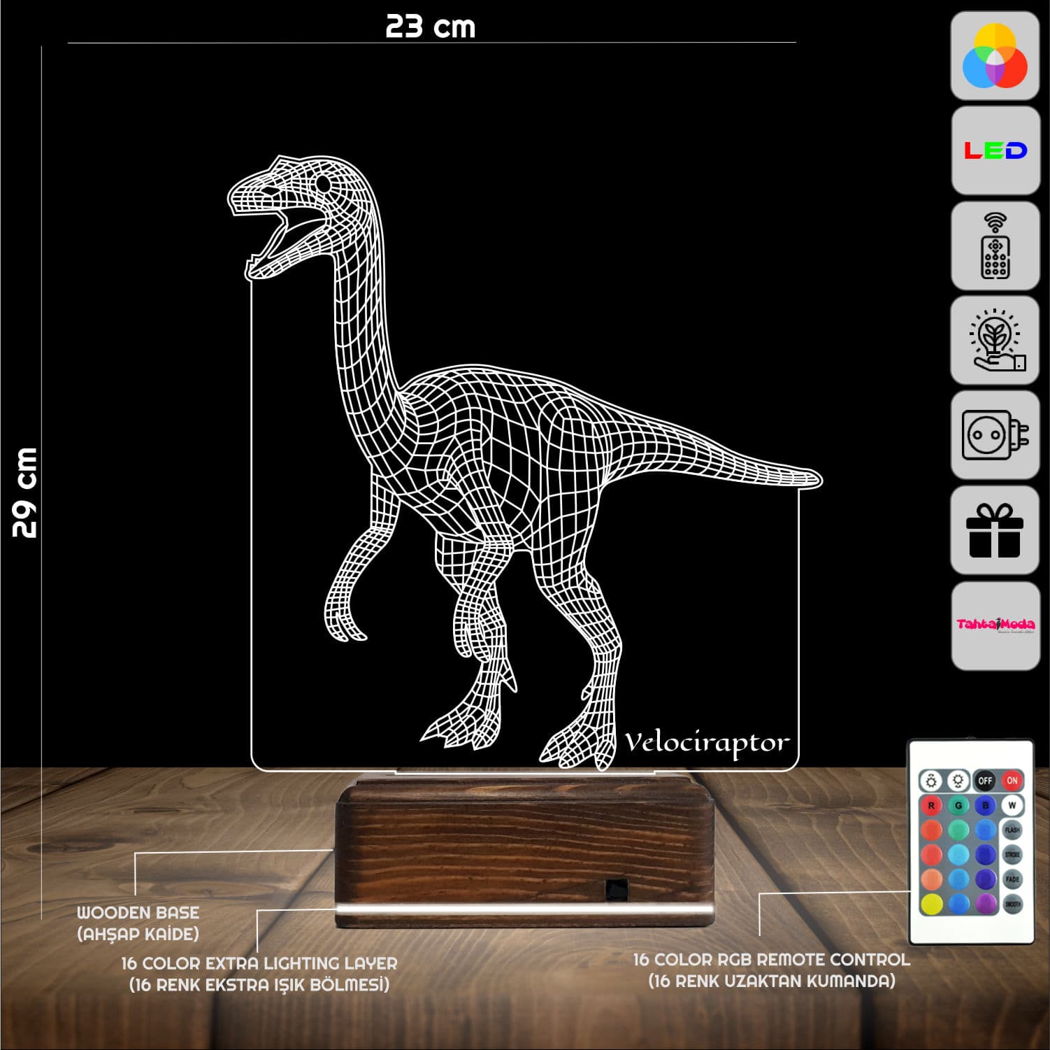 Велоцираптор — 3D LED Ночник | Подарок для детей 2