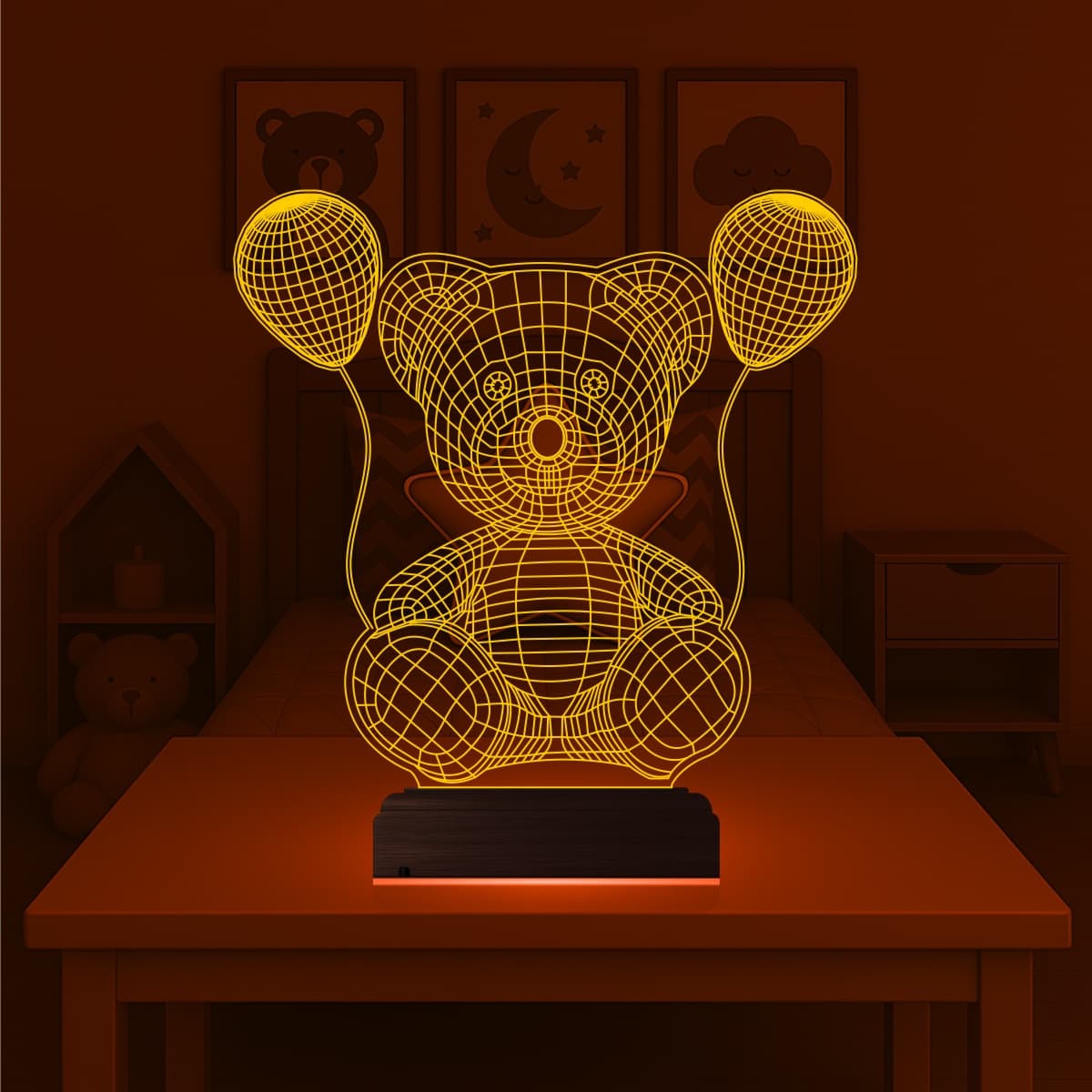 Мишка с шариками — 3D LED Ночник | Подарок ребенку 7