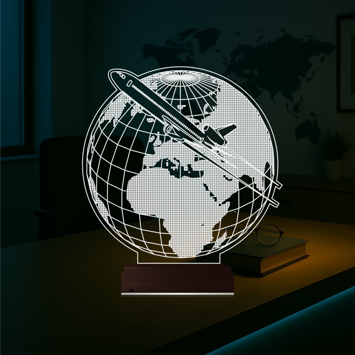 Глобус и Самолет — 3D LED Ночник | Подарок путешественнику 1