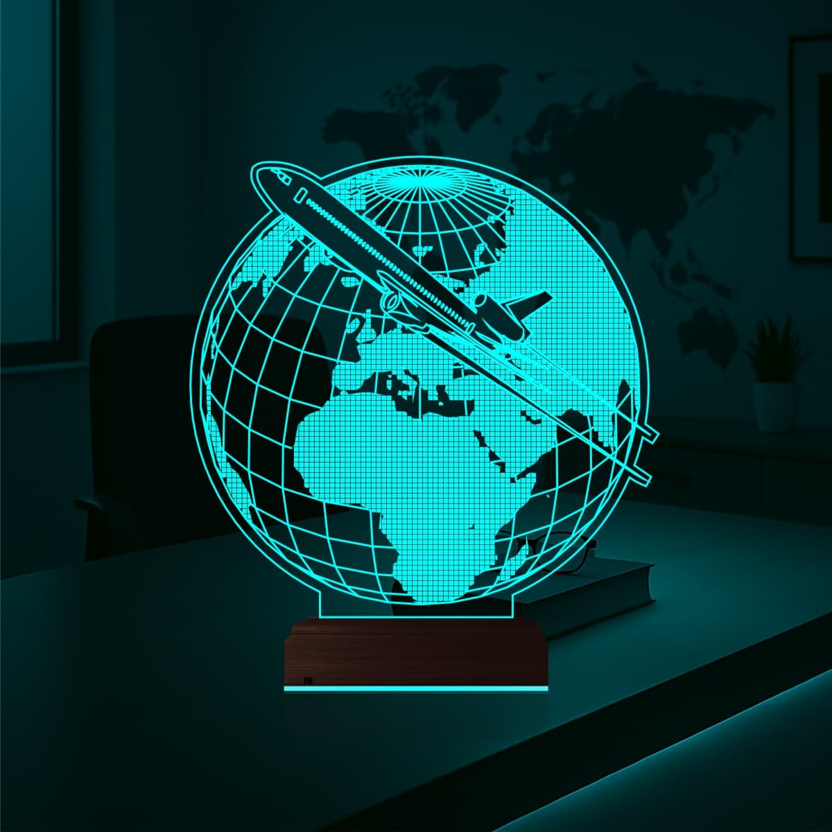 Глобус и Самолет — 3D LED Ночник | Подарок путешественнику 3