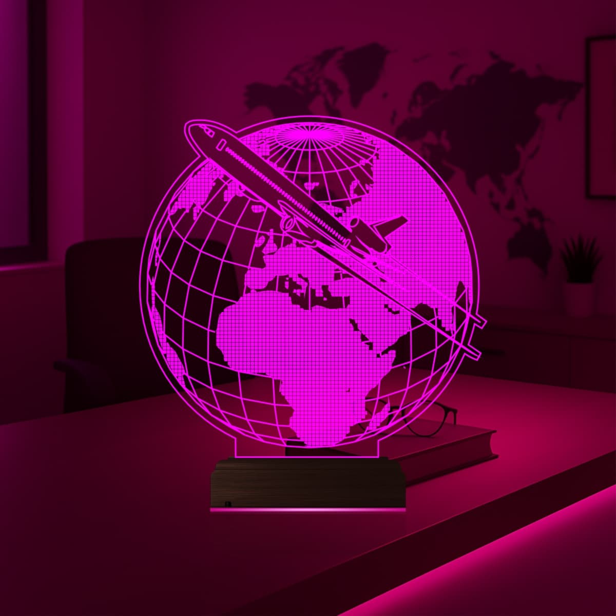 Глобус и Самолет — 3D LED Ночник | Подарок путешественнику 4
