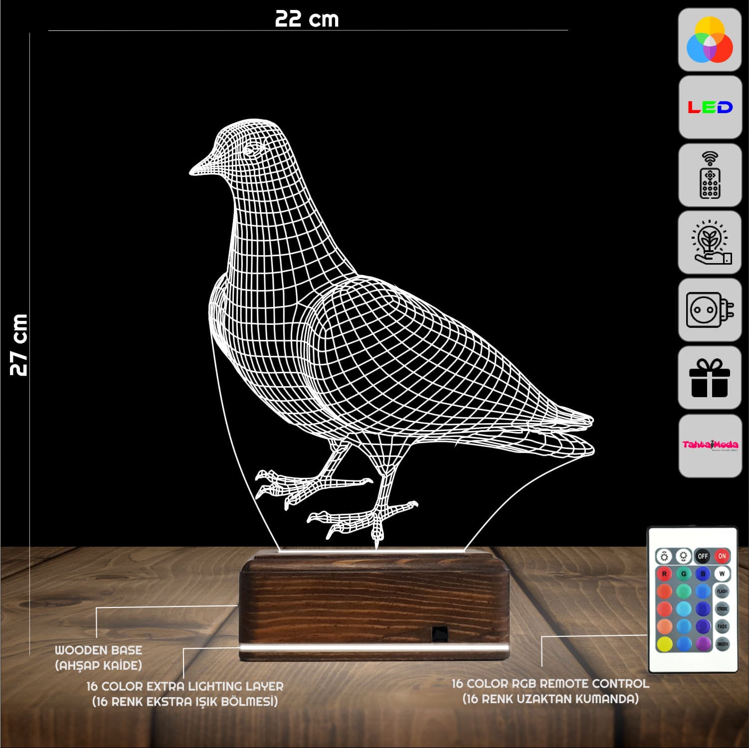 Голубь 3D Ночник 2