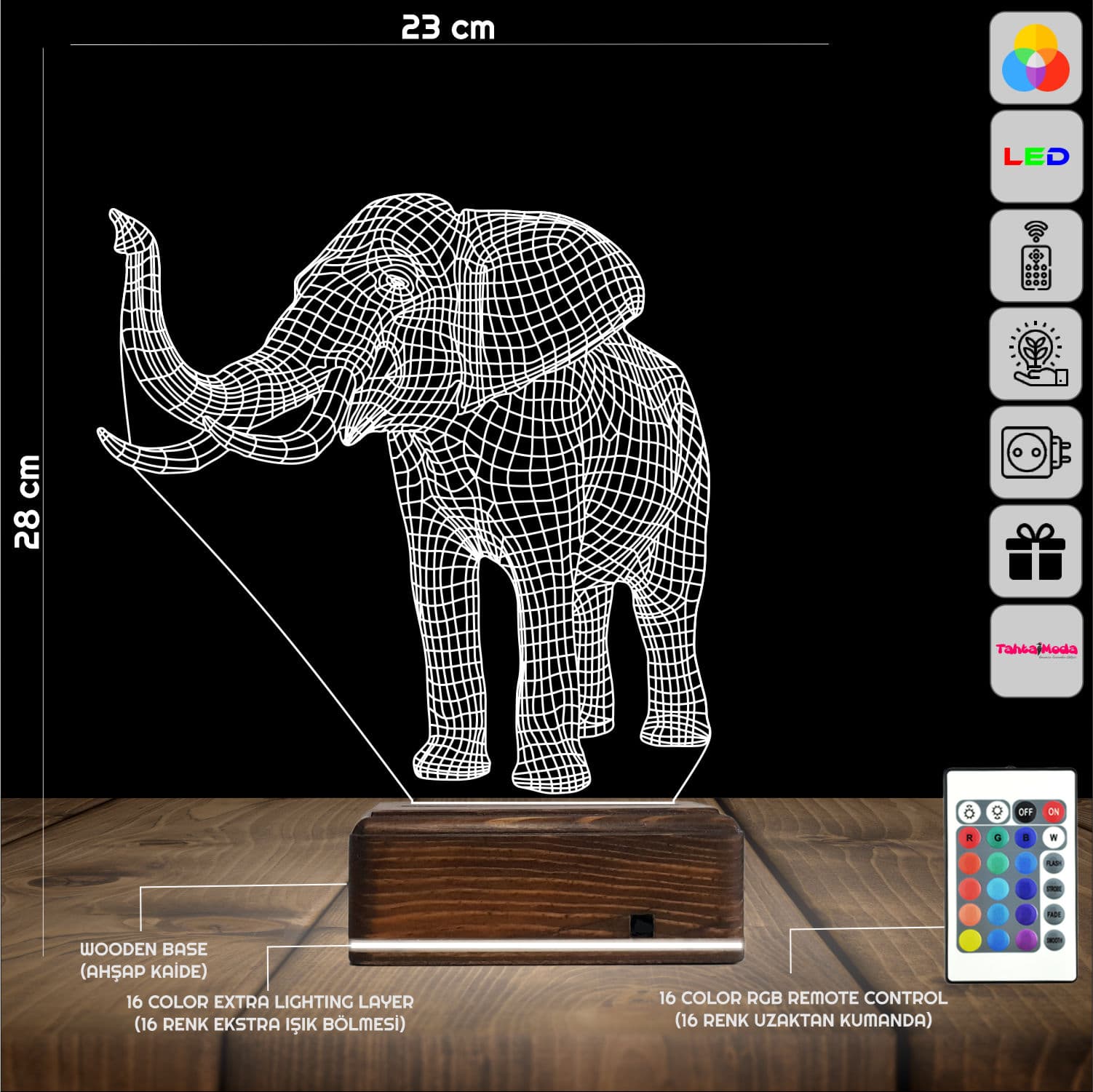 Слон — 3D LED Ночник | Оригинальный подарок детям и взрослым 2