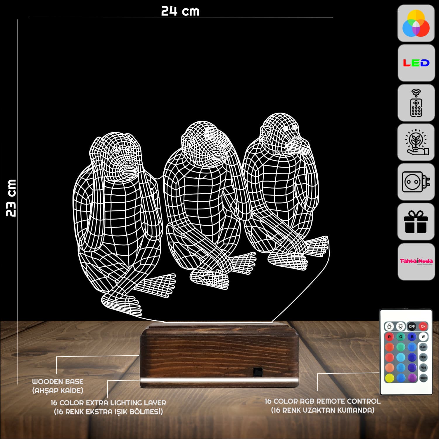 Три мудрые обезьяны — 3D LED Ночник | Подарок со смыслом 2
