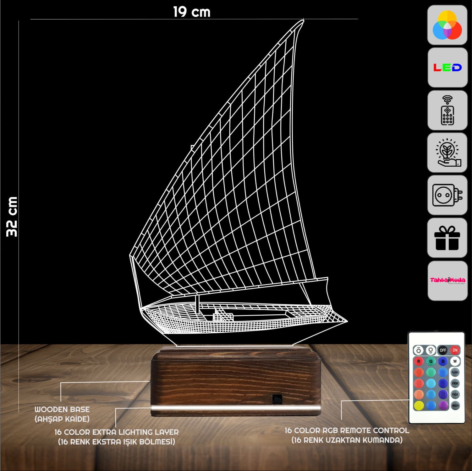 Парусник — 3D LED Ночник | Подарок мужчине 2