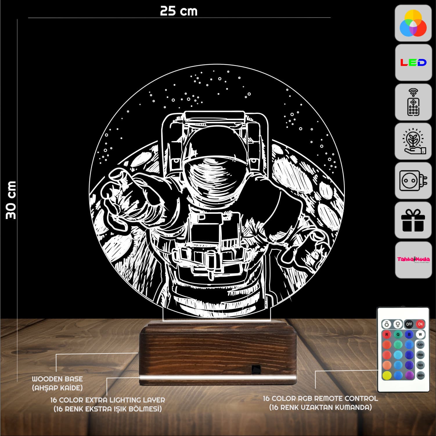 Космонавт на Луне — 3D LED Ночник | Подарок детям 2