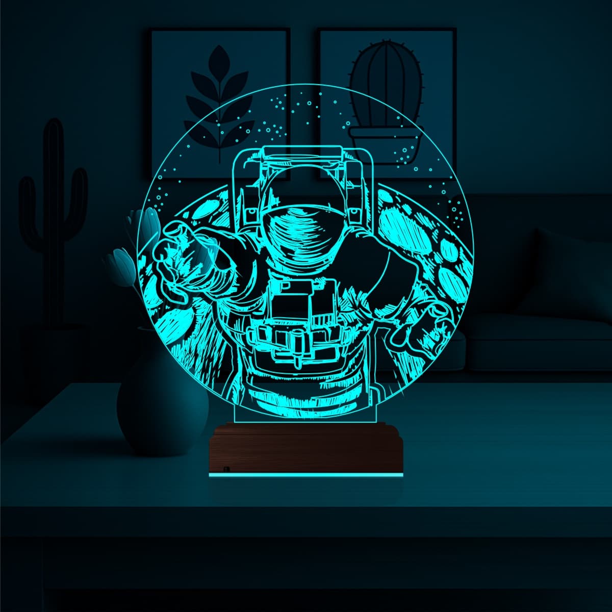 Космонавт на Луне — 3D LED Ночник | Подарок детям 3