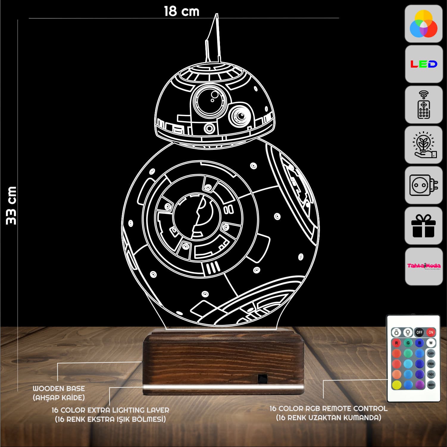Робот BB-8 — 3D LED Ночник | Подарок фанату Звездных войн 2