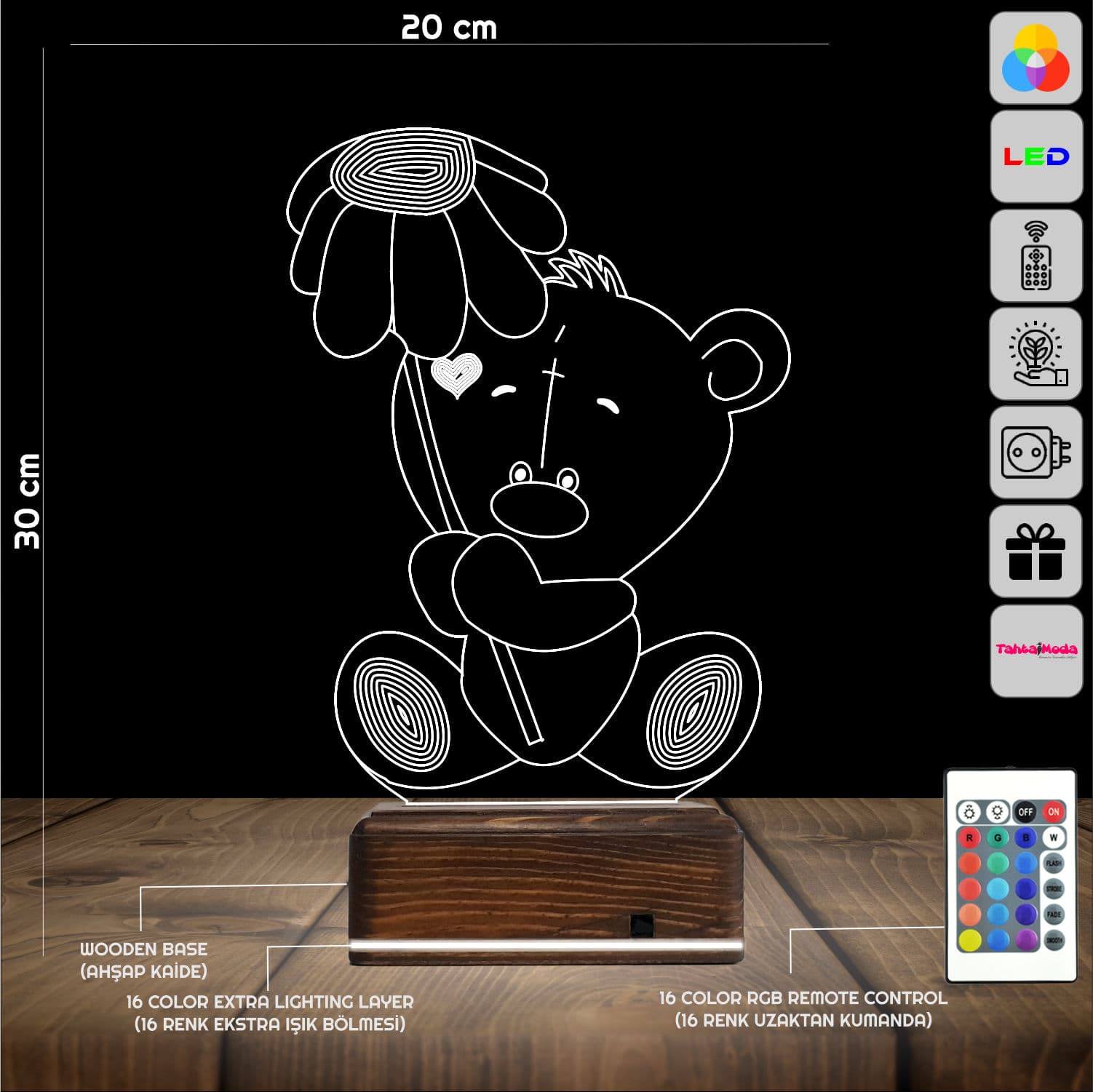 Мишка с цветком — 3D LED Ночник | Подарок детям и любимым 2