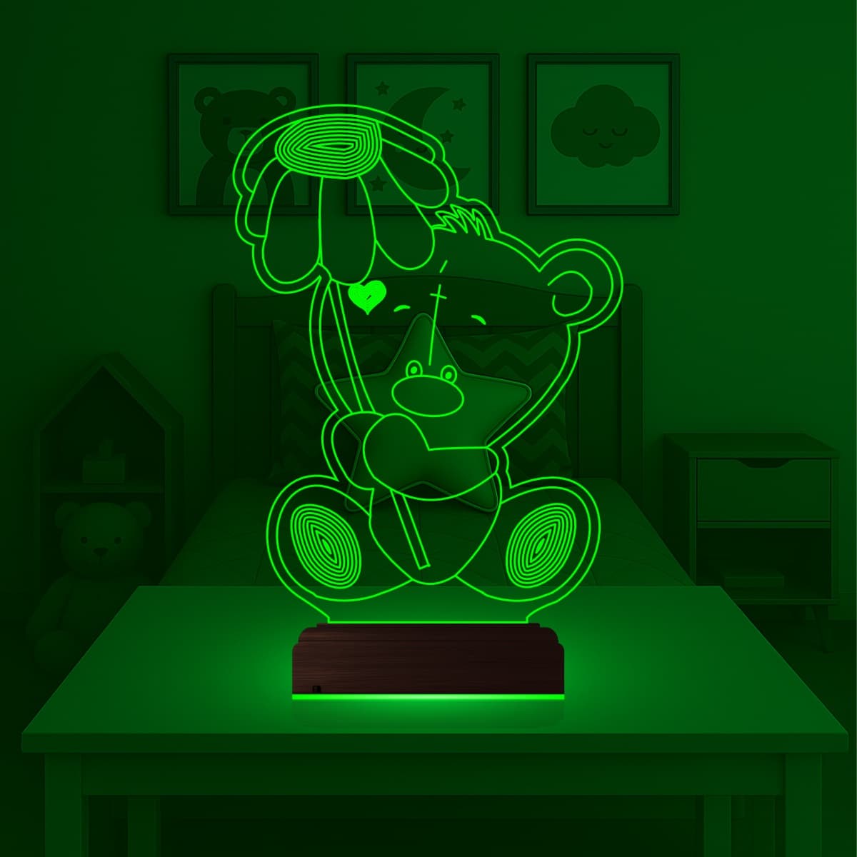 Мишка с цветком — 3D LED Ночник | Подарок детям и любимым 5