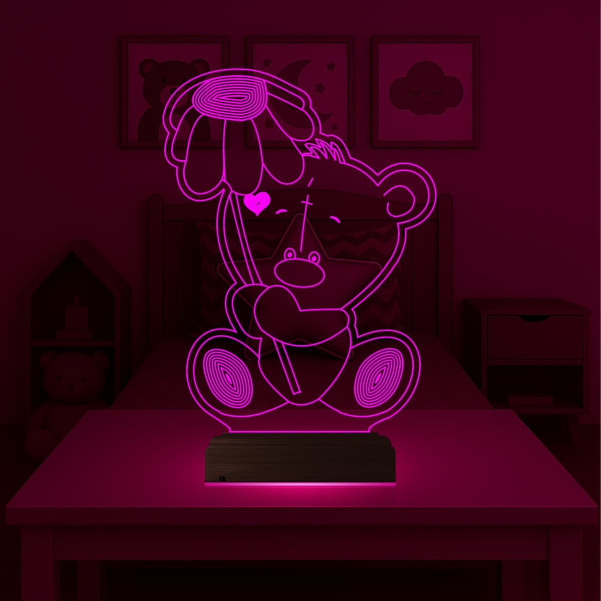 Мишка с цветком — 3D LED Ночник | Подарок детям и любимым 6