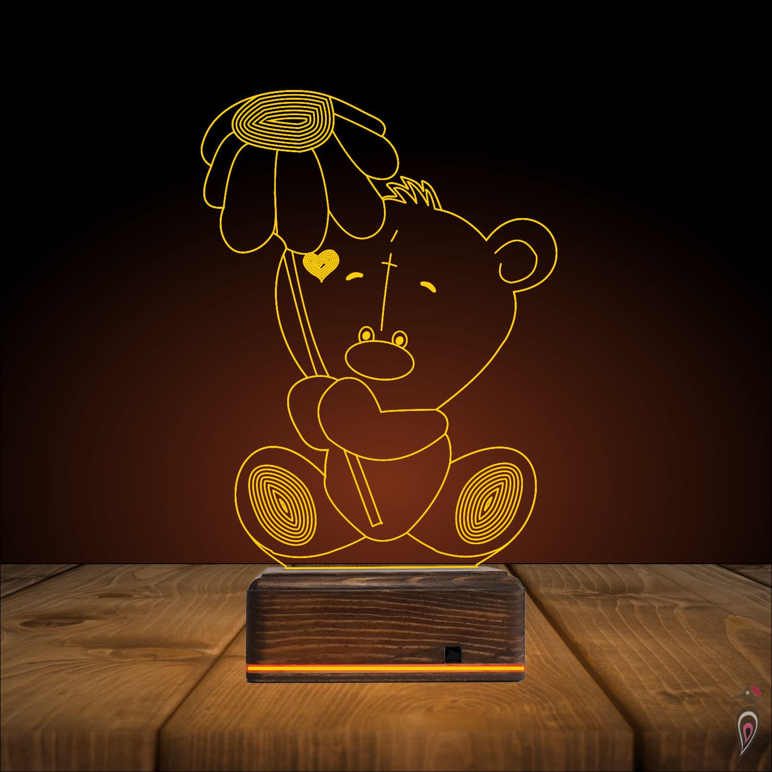 Мишка с цветком — 3D LED Ночник | Подарок детям и любимым 9