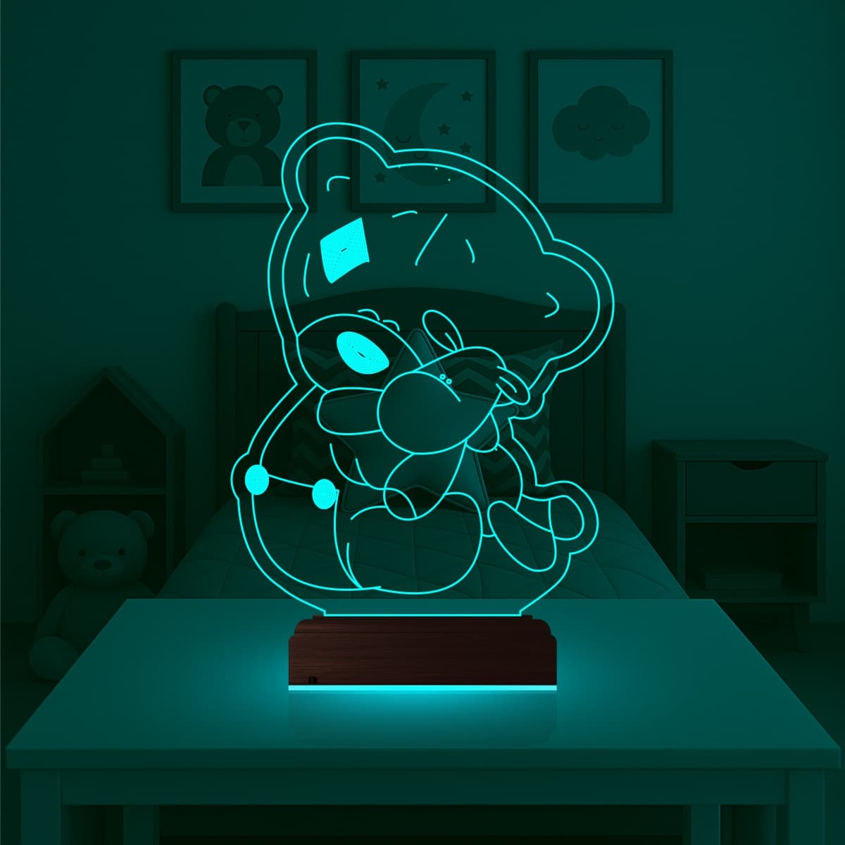 Мишка со звездой — 3D LED Ночник | Подарок ребенку 3